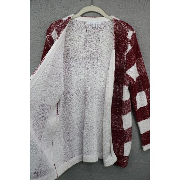 Foxcroft Burgundy White Open Front Cardigan-Size Medium-Picnic Plaid - Picture 3 of 9